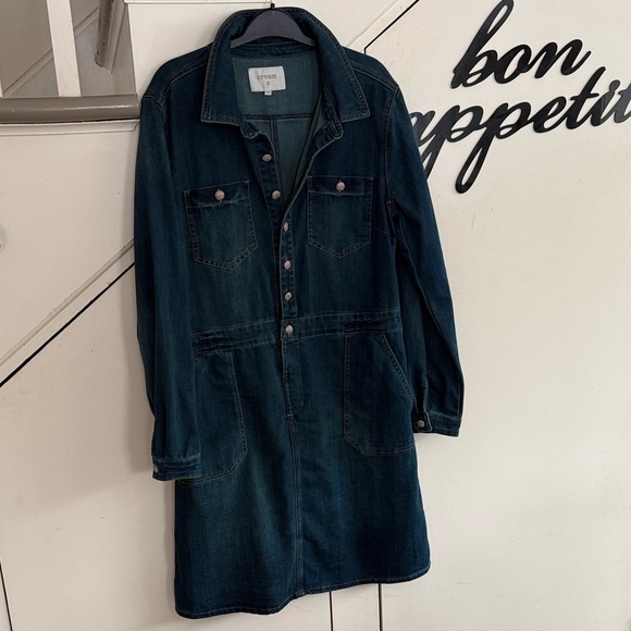 Denim Shirtdress by CREAM (Denmark) Dark Blue stretch Metal buttons knee length - Picture 12 of 12